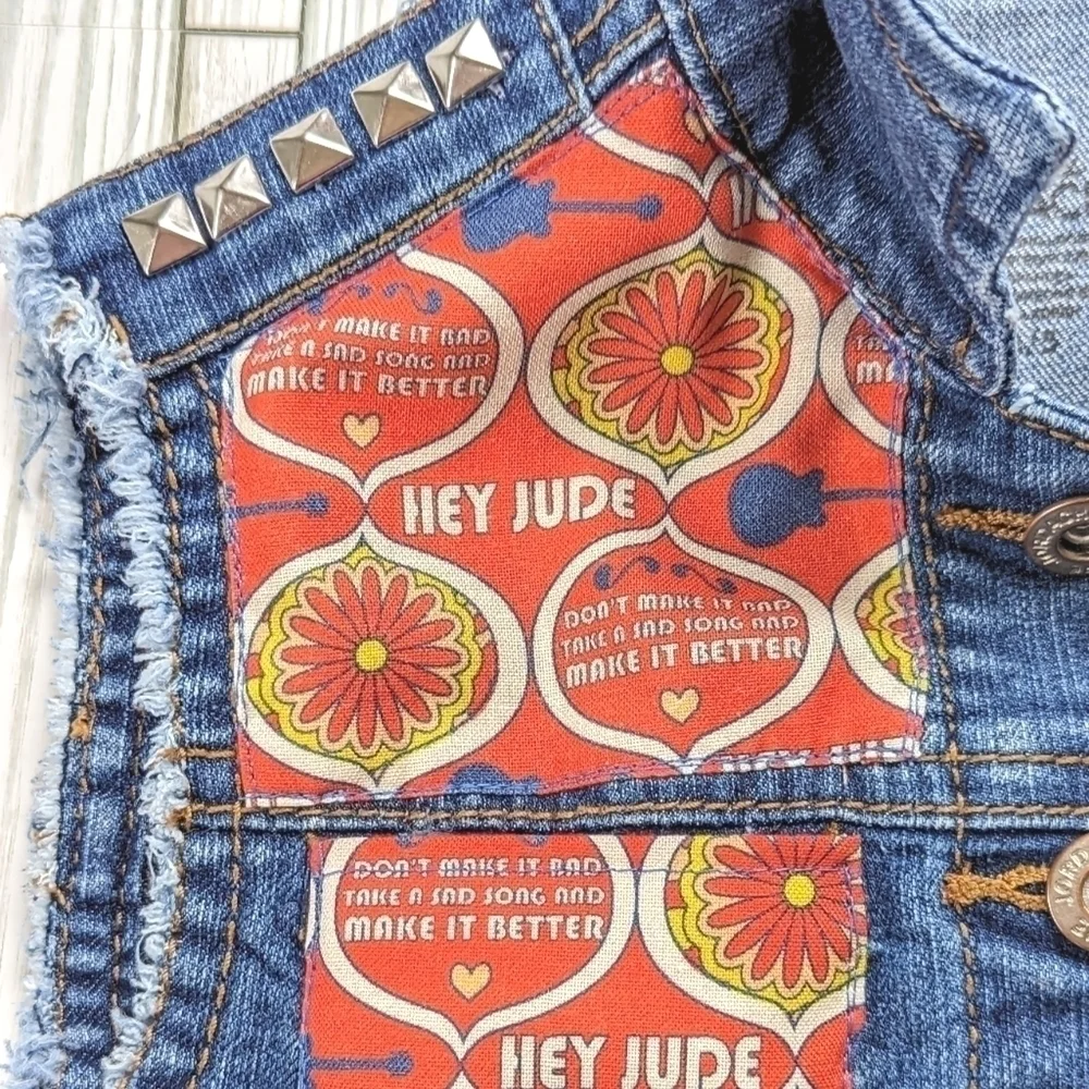 Beatles Hey Jude Custom Made Studded Patchwork Denim Blue Jean Vest Size 4T NWT
